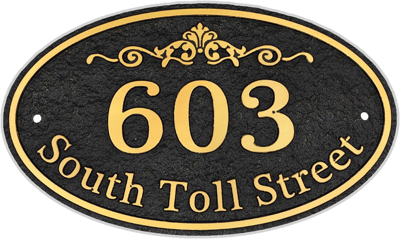 Oval Address Plaque Metal Option - Personalized House Number Sign, Address Sign for Outside, Yard, Driveway, Fence, Mailbox, Gate.