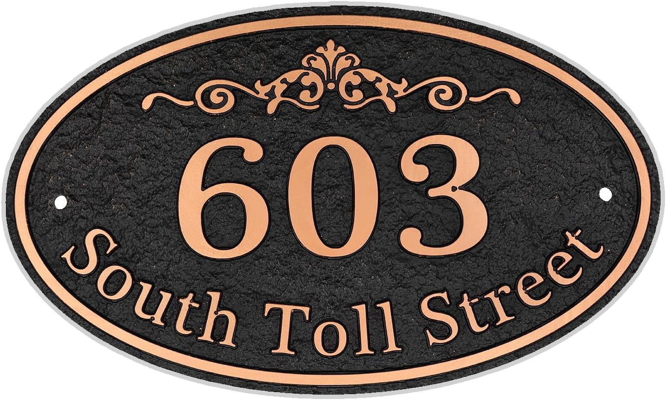 Oval Address Plaque Metal Option - Personalized House Number Sign, Address Sign for Outside, Yard, Driveway, Fence, Mailbox, Gate.