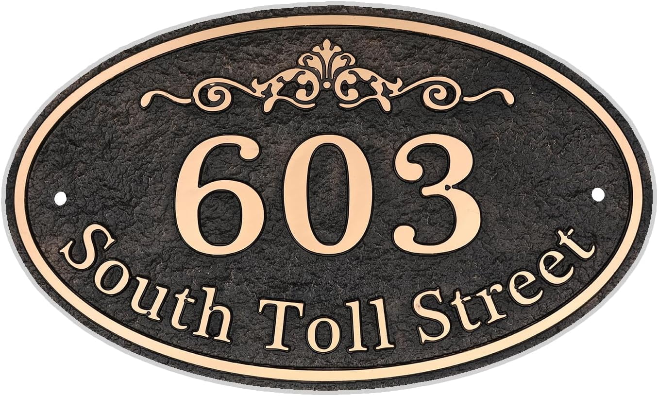Oval Address Plaque Metal Option - Personalized House Number Sign, Address Sign for Outside, Yard, Driveway, Fence, Mailbox, Gate.