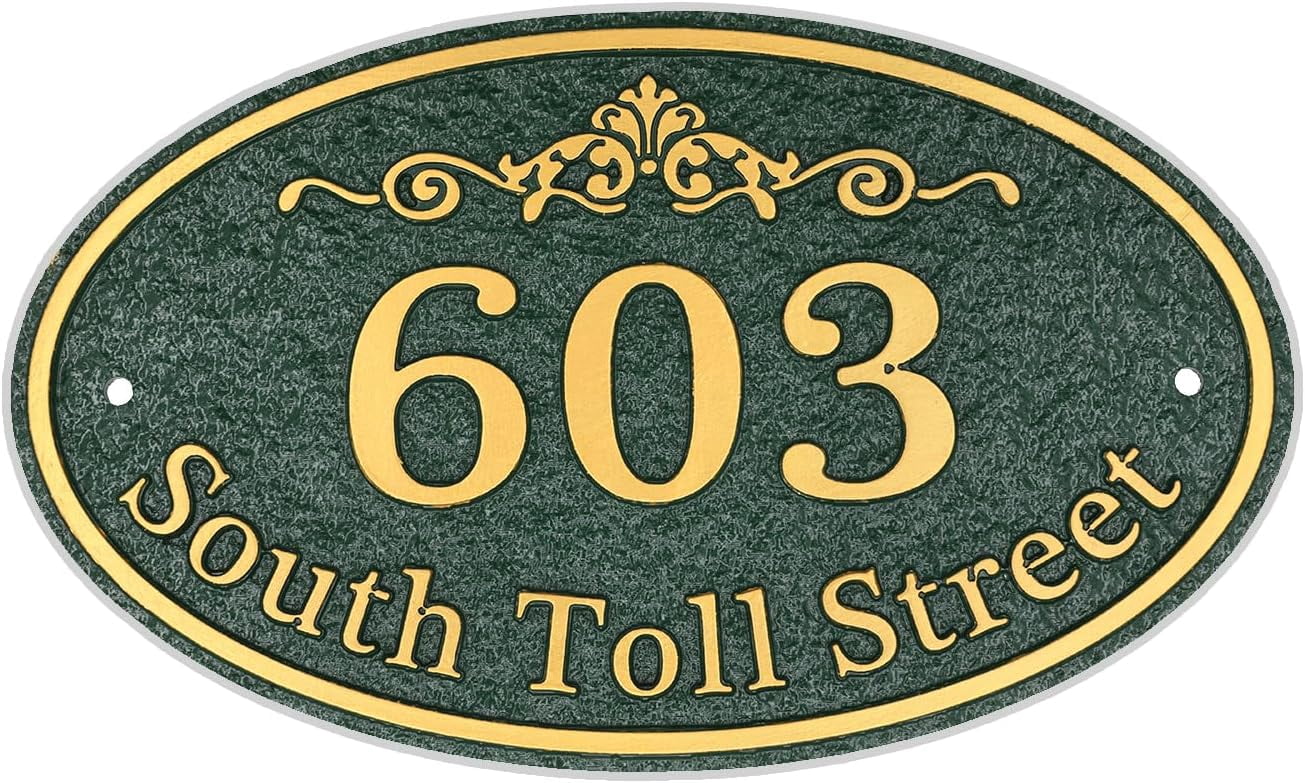 Oval Address Plaque Metal Option - Personalized House Number Sign, Address Sign for Outside, Yard, Driveway, Fence, Mailbox, Gate.