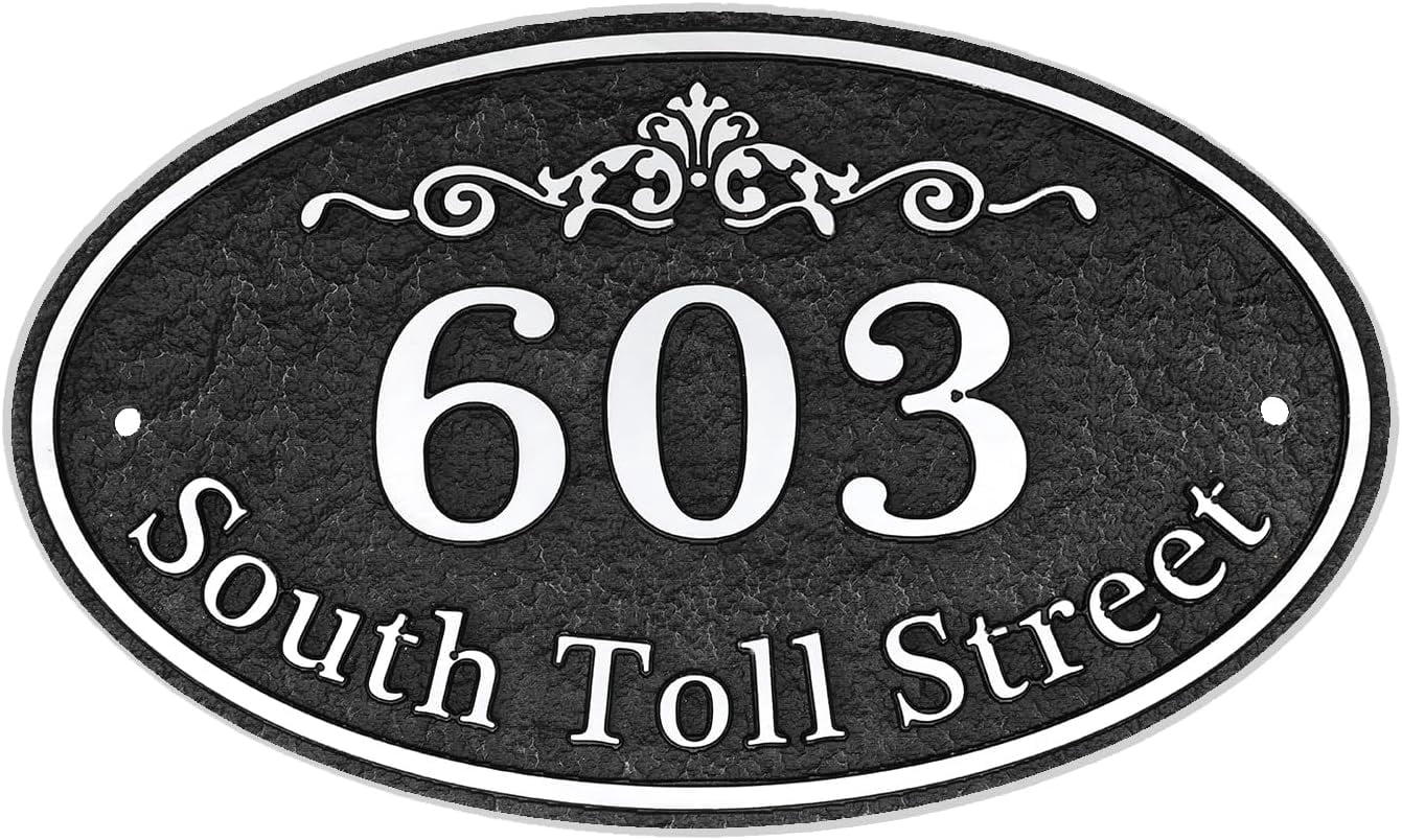 Oval Address Plaque Metal Option - Personalized House Number Sign, Address Sign for Outside, Yard, Driveway, Fence, Mailbox, Gate.