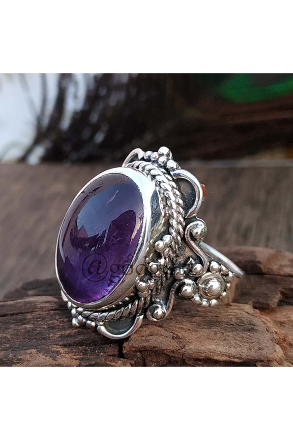Oval African Amethyst Ring: 925 Sterling Silver Gemstone Jewelry