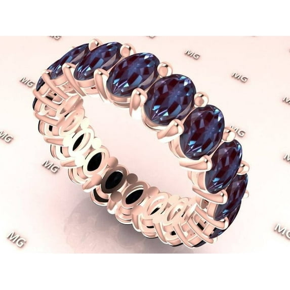 Oval Alexandrite Vintage Wedding Band, Unique Dainty Art Deco 925 Silver Halo Ring, Anniversary Gift for Her Gold Plated 9.5