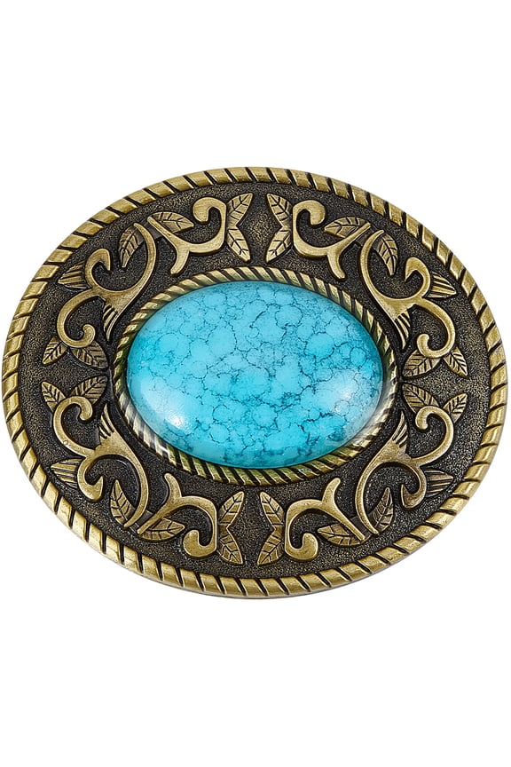 Oval Alloy Smooth Buckles Belt Fastener with Plastic Imitation Turquoise Bronze 80x70x15mm