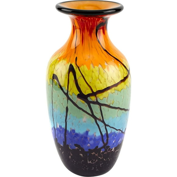 Oval Allura Vase Art Murano- Glass Vase - 10.5" Tall ative Mouth-Blown Glass - Stunning Blown Glass Vase Centerpiece - Crystal Home Accent