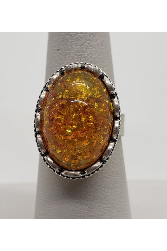 Oval Amber Adjustable Ring