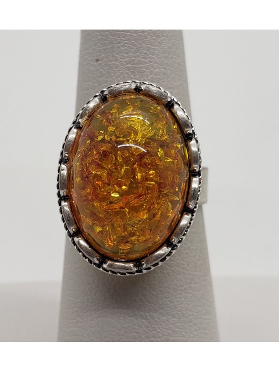 Oval Amber Adjustable Ring