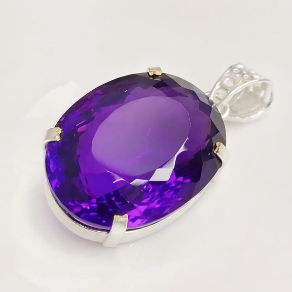 Oval Amethyst Pendant, Handmade 925 Sterling Silver Necklace, February Birthstone