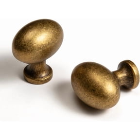 Oval Antique Brass Cabinet Knobs, Zinc Alloy for Drawer Knobs for Dresser Cupboard Wardrobe, Vintage Kitchen Cabinet Pulls (5, Antique Brass, Egg Knob)