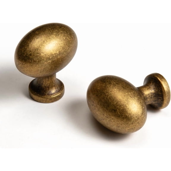 Oval Antique Brass Cabinet Knobs, Zinc Alloy for Drawer Knobs for Dresser Cupboard Wardrobe (5, Antique Brass, Egg knob)
