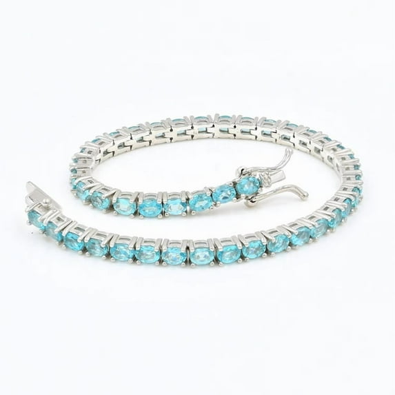 Oval Aqua Sky Aquamarine Bracelet, 925 Sterling Silver, Tennis Bracelet, February Birthstone, Apatite Jewelry, Birthday Gift For Her