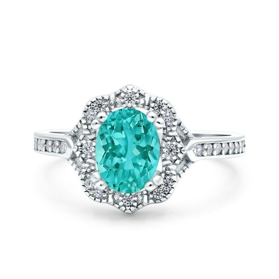 Oval Art Deco Accent Vintage Ring Paraiba Tourmaline CZ 925 Sterling Silver Size 9