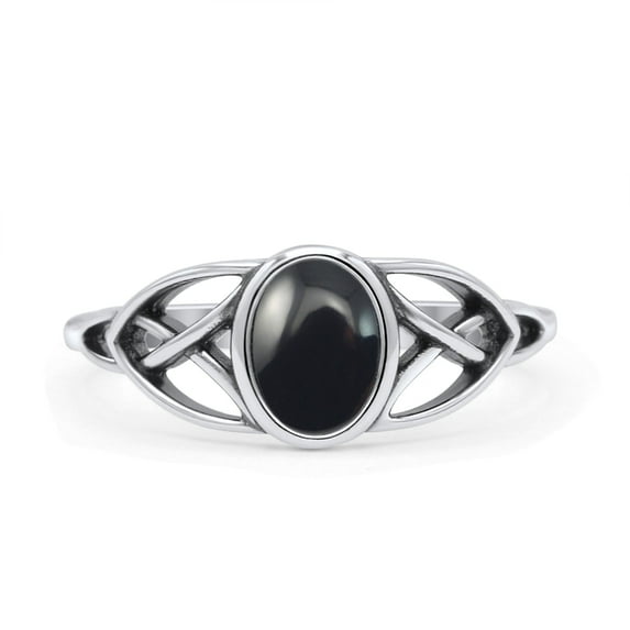 Oval Art Deco Celtic Band Ring Black Onyx Ring 925 Sterling Silver Size 5