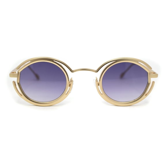 Oval Art Deco Geometric Design Metal Rim Retro Sunglasses Gold - Purple