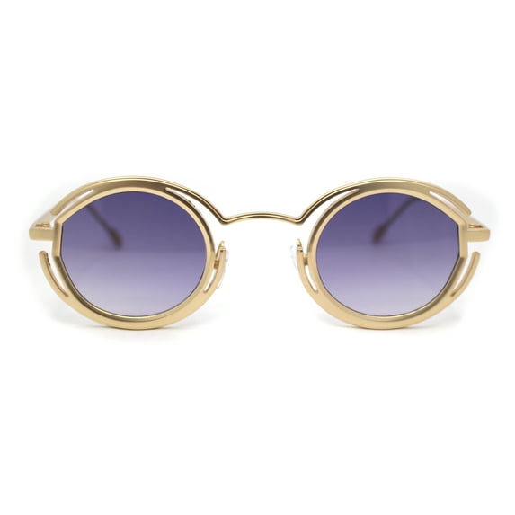 Oval Art Deco Geometric Design Metal Rim Retro Sunglasses Gold - Purple