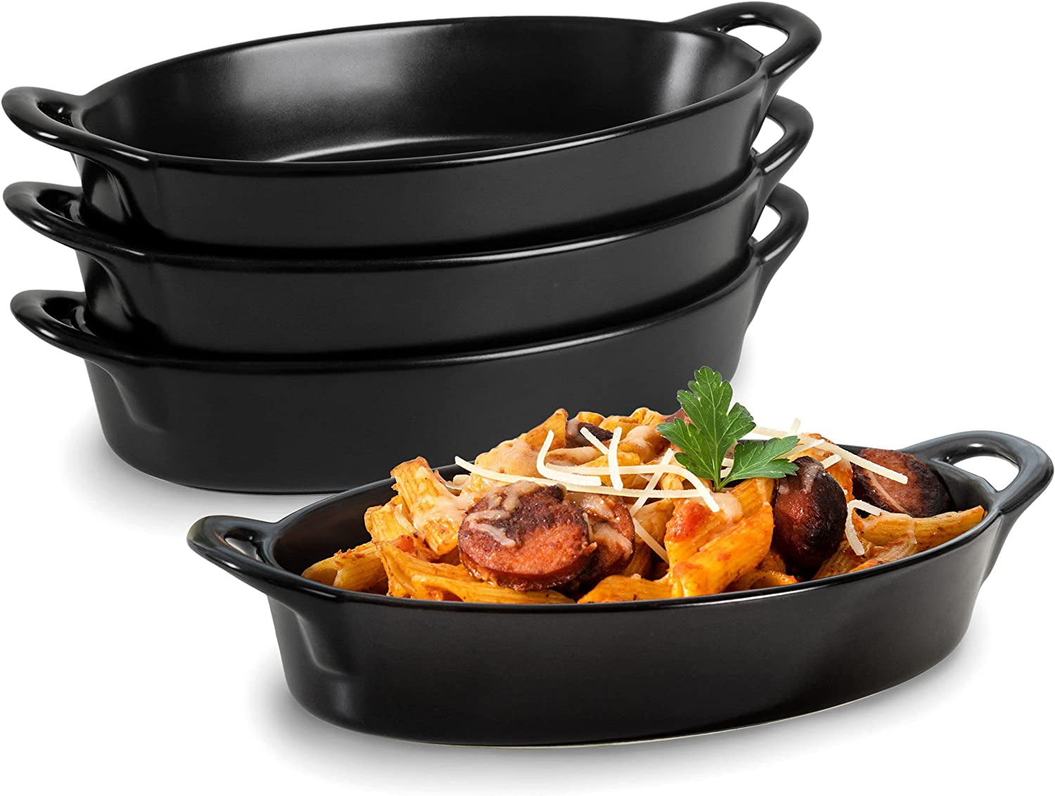 Matte Black Ceramic Oval Non-Stick Baking Dishes Set