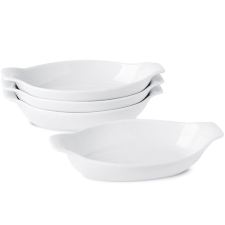 XINLTC 9 inch Ceramic Small Baking Dish Set for Oven, Set of 4, Individual Au Gratin Baking Dish for 1 or 2 Person Servings, Mini Casserole Dish with Double Handle for Kitchen and Home, White