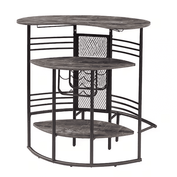 Oval Bar Table with Wood Counter Top and Wine Rack Storage, Wine Bakers Rack for Dining Room, Antique Brown