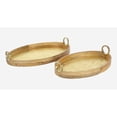 thumbnail image 1 of Oval Base Wooden Brass Tray, Set Of 2, 1 of 1