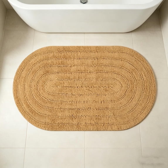 Oval Bath Mat ,Non Slip Rubber Bottom, Absorbent Quick Dry Shaggy Bathroom Rugs, Machine Washable Bath Rug for Bathroom Floor Bathtub,Brown 16 x 24 Inch