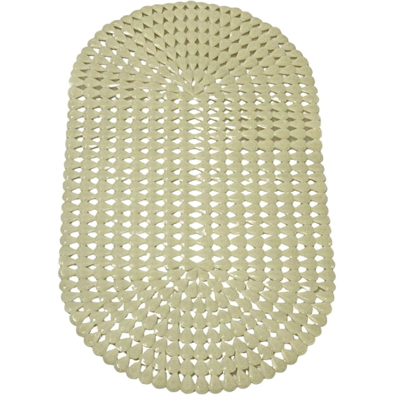 Oval Bath & Shower Mat 27" x 15" Beige Anti-Slip PVC with Suction Cups