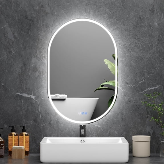 Oval Bathroom Mirror 24"x36" Mirror with Frameless Dimmable Brightness, Anti-Fog, Lighted-Bathroom-Mirror with Front Light and Backlit, Modern Wall Mounted Lighted Mirror