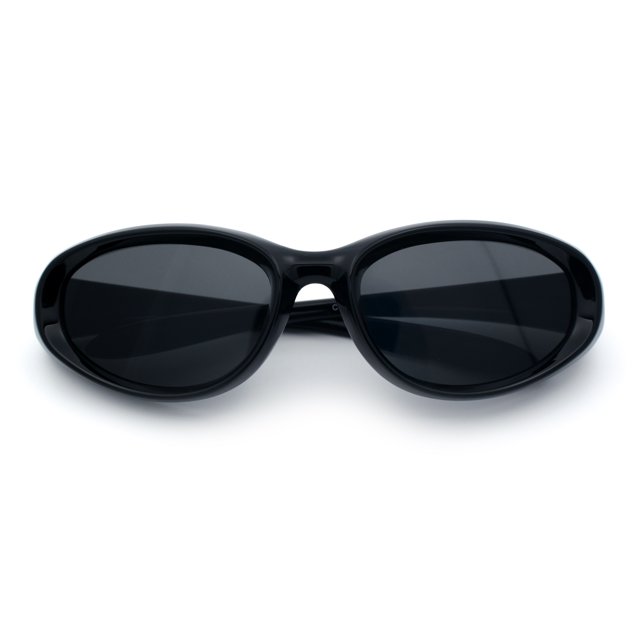 Oval Beveled Thick Plastic Y2K Sporty Fashion Sunglasses All Black