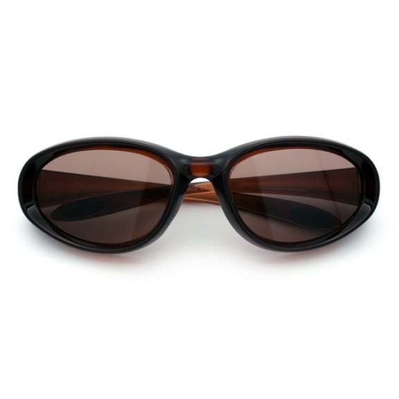 Oval Beveled Thick Plastic Y2K Sporty Fashion Sunglasses All Brown