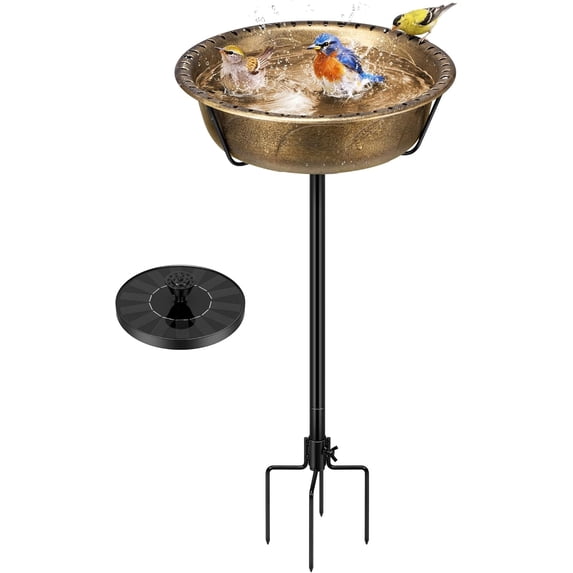 Oval Bird Bath with Solar Fountain for Outside, Weather-Resistant ABS Birdbath Bowl with Solar Powered Pump, Metal Ground Stake for Outdoor, Garden, 1.3 Gallons, Green