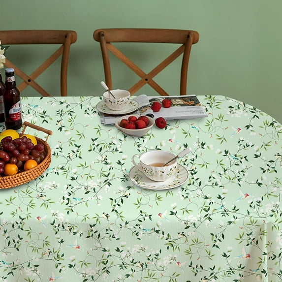 Oval Bird Floral Tablecloth,Green French Tablecloth for Oval Tables 54x 72inch,Perfect for Kitchen Dinner, Restaurant ,Holiday Picnic Table Cover
