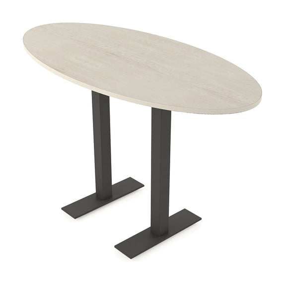 Oval Bistro Height Meeting Table T-Shaped Metal Base 34x70 Bar Table