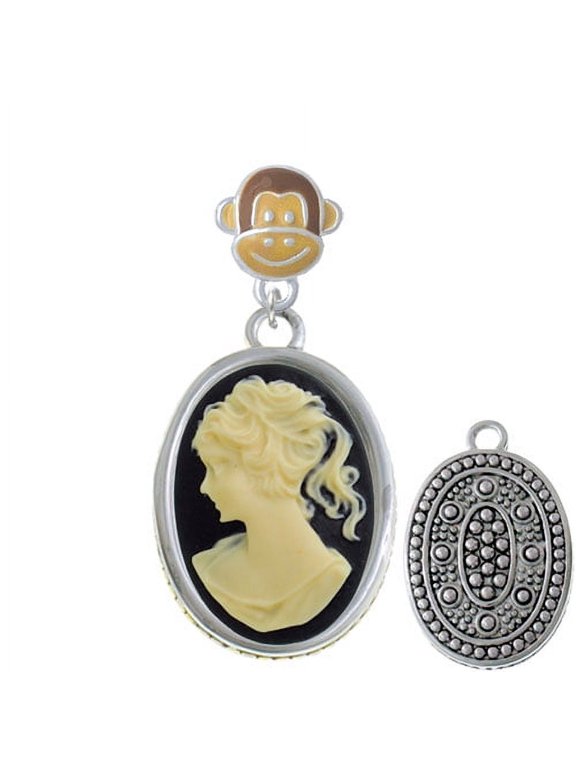Oval - Black Cameo - Monkey Face Charm Bead