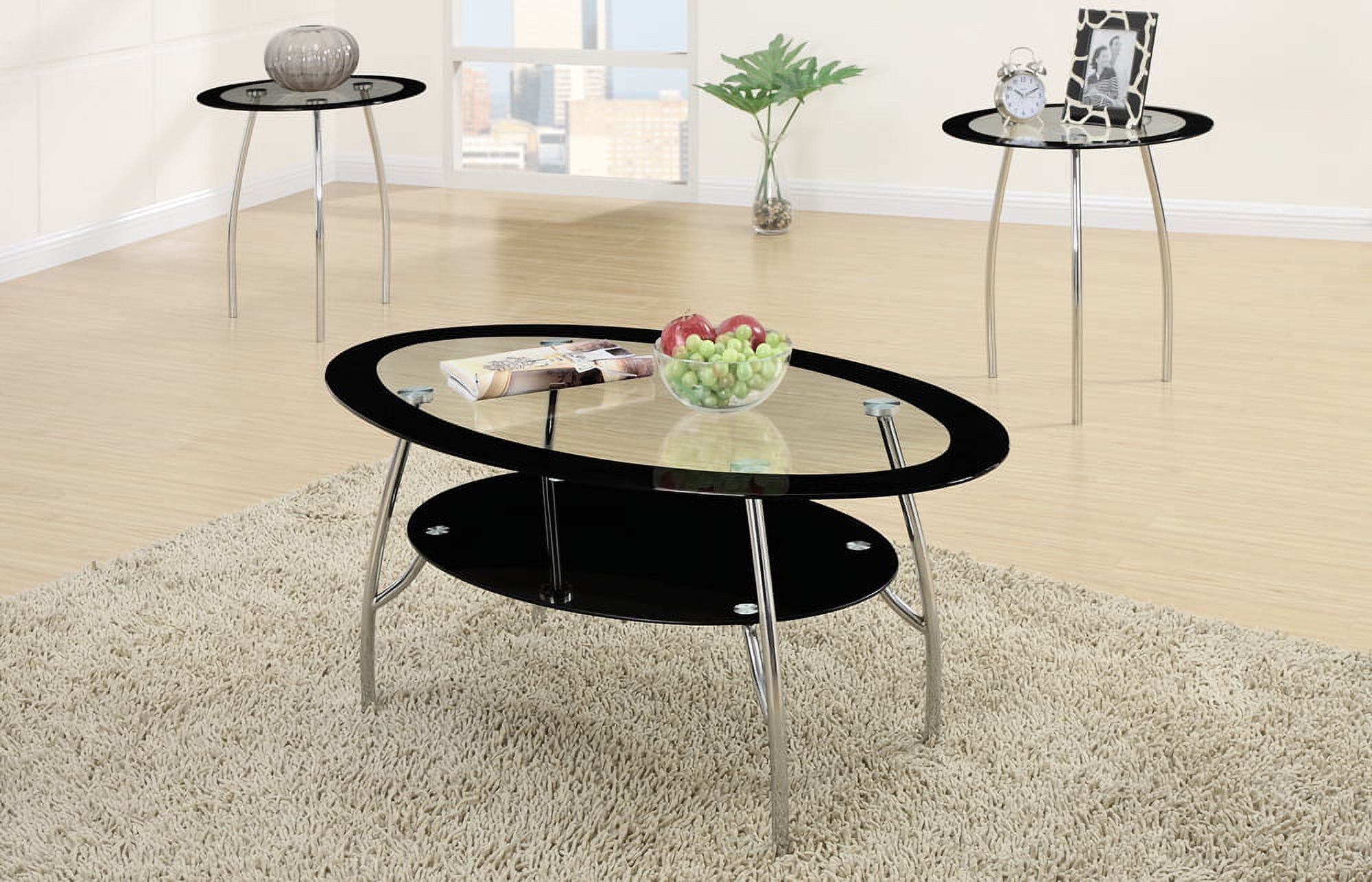 Oval Black Edge Glass Top 3 Pieces Coffee End Table Set - Walmart.com
