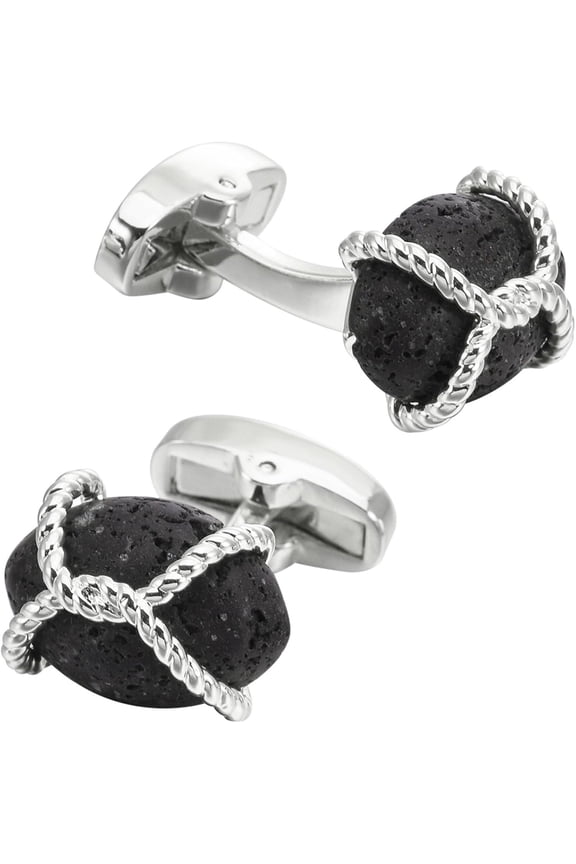 Oval  Black Lava Rock Cufflinks for Men Lady /Golden Men's Cufflinks  Set for Wedding Anniversary Business Party Events Tuxedo Dress Shirt