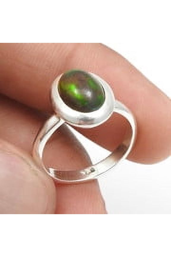 Oval Black Opal Gemstone Solid Sterling Silver Trendy Cocktail Ring Jewelry US 6
