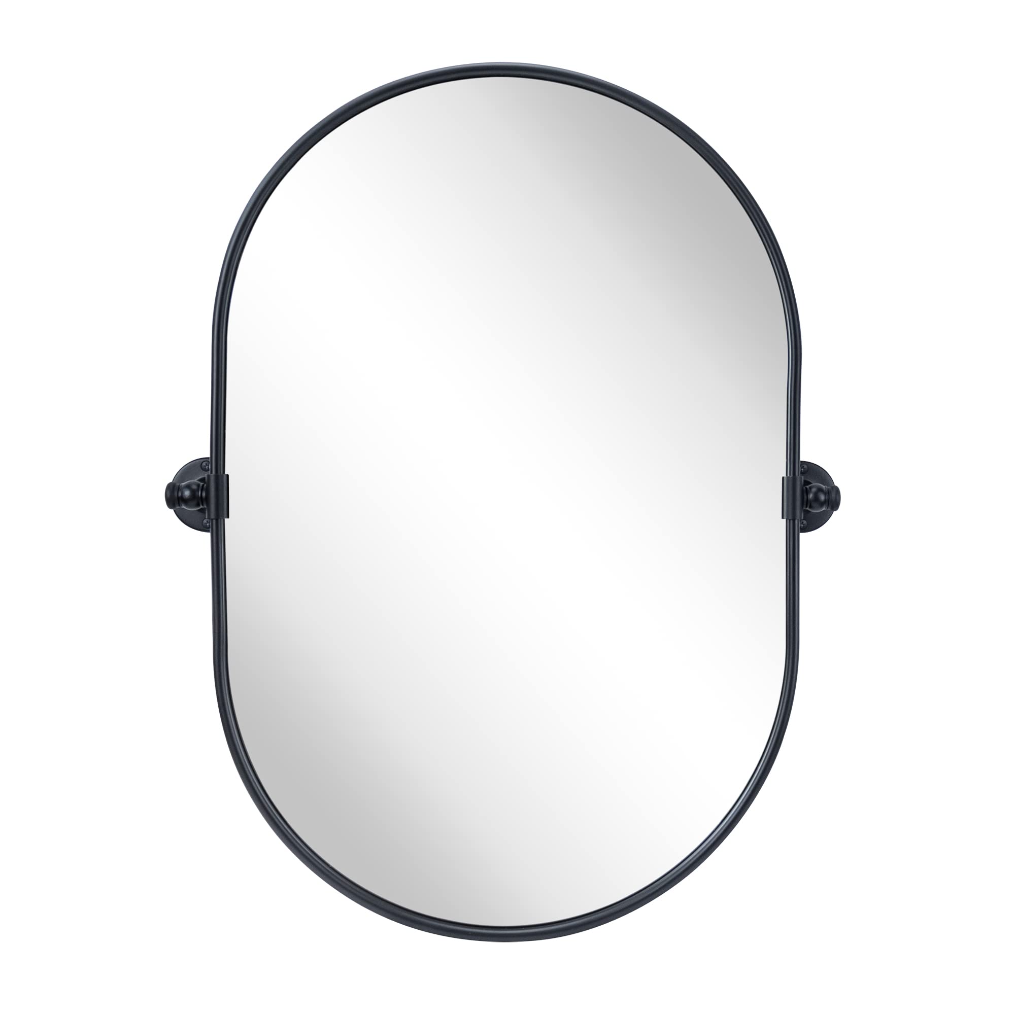 Oval Black Pivot Bathroom Mirror Pill Shaped Tilting Bathroom Vanity