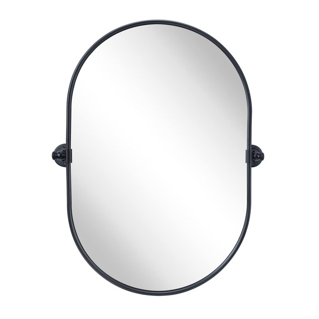 Oval Black Pivot Bathroom Mirror Pill Shaped Tilting Bathroom Vanity