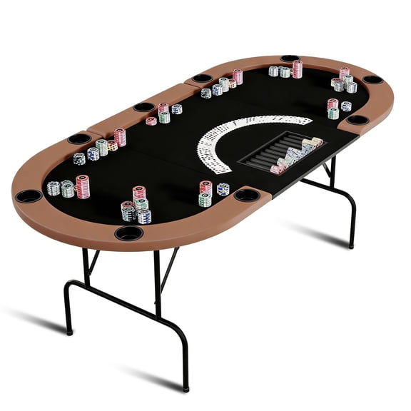Oval Black Poker Table With Collapsible Legs, 10-Player Casino Gaming