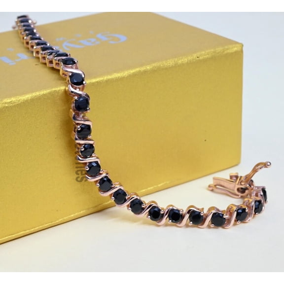 Oval Black Spinal Tennis Bracelet, 925 Sterling Silver Black Spinel chain link Bracelet Gift for Mother, Anniversary Gift for Love