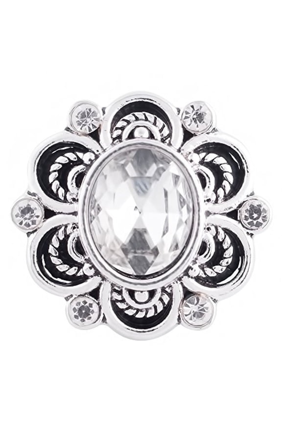Oval Bloom Rhinestone Flower Snap Jewelry Ginger Charm Button, For Interchangeable DIY Customizable Accessories
