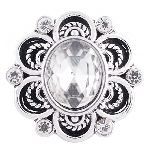 Oval Bloom Rhinestone Flower Snap Jewelry Ginger Charm Button, For Interchangeable DIY Customizable Accessories