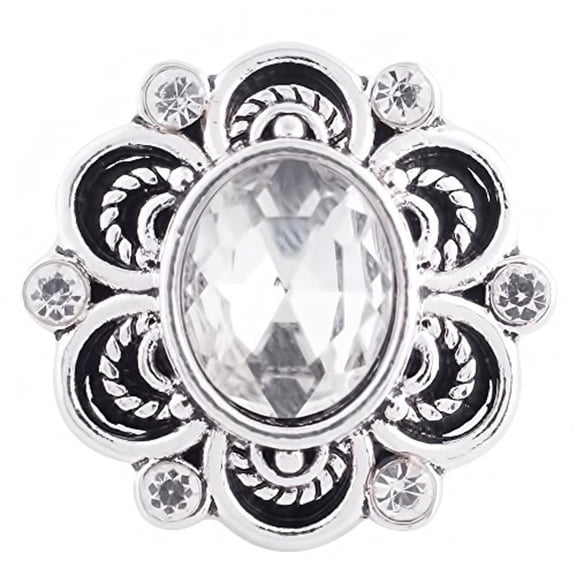 Oval Bloom Rhinestone Flower Snap Jewelry Ginger Charm Button, For Interchangeable DIY Customizable Accessories