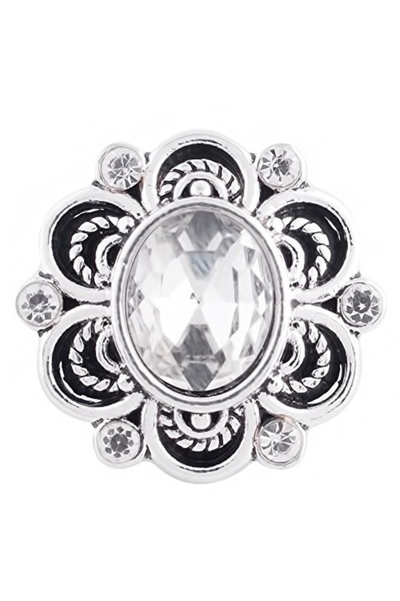 Snap Jewelry 18MM Oval Bloom Rhinestone Ginger Charm with Clear Faceted Center Stone
