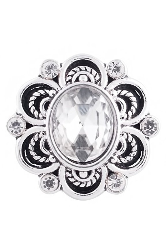 Oval Bloom Rhinestone Flower Snap Jewelry Ginger Charm Button, For Interchangeable DIY Customizable Accessories