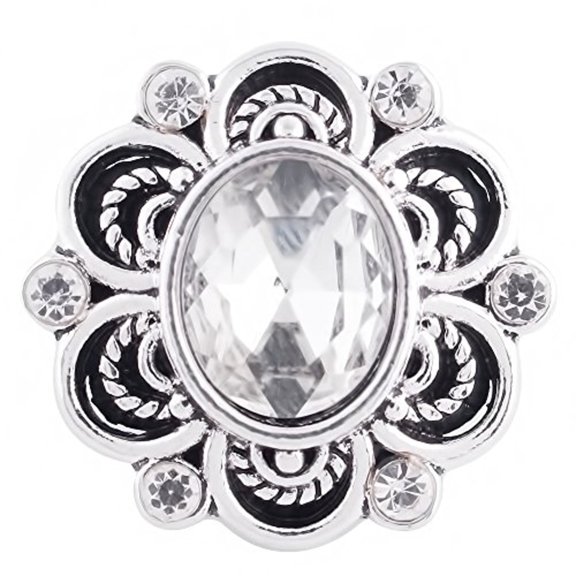 Snap Jewelry 18MM Oval Bloom Rhinestone Ginger Charm with Clear Faceted Center Stone