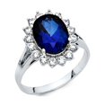 thumbnail image 1 of Oval Blue CZ Halo Engagement Ring 14k White Gold Anniversary Solitaire Royal Blue CZ Halo Band, Size 8.5, 1 of 1