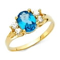 thumbnail image 1 of Oval Blue CZ Ring Solid 14k Yellow Gold Fashion Band Stylish Polished Finish Cocktail Ring Fancy, Size 9, 1 of 1