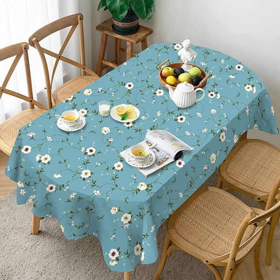 Oval Blue Floral Tablecloth,Flower Table Cloth, French Country Tablecover 54 x 72,Perfect for Kitchen Dinner, Restaurant ,Holiday Picnic Party Table Cover