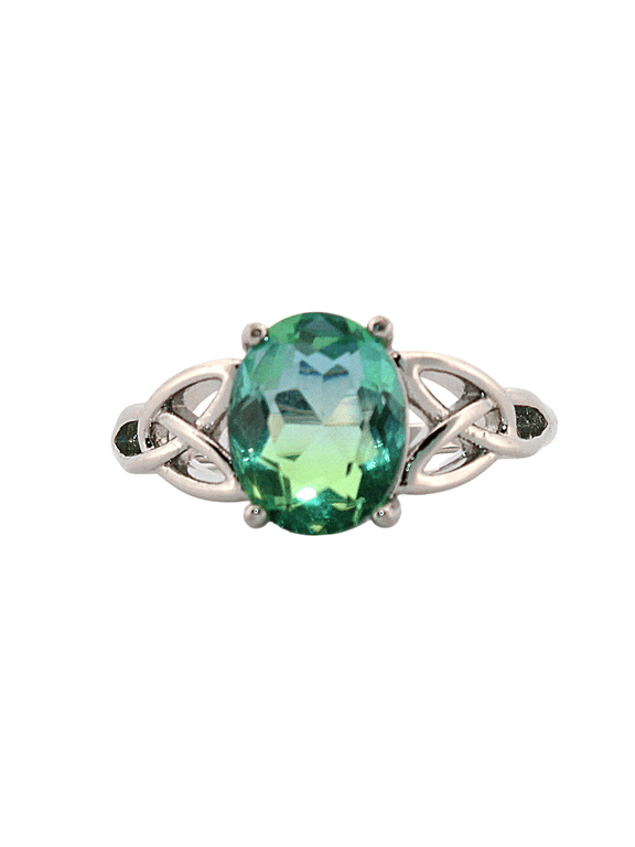 Oval Blue & Green Bi-colored Tourmaline Silver Ring, Size 9