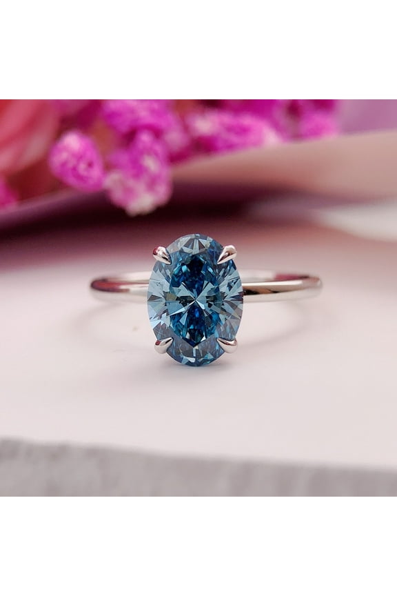 Oval Blue Lab Grown Diamond Engagement Ring 1.5-1.99ct oval blue Fancy vivid -Intense lab grown diamond gold promise ring